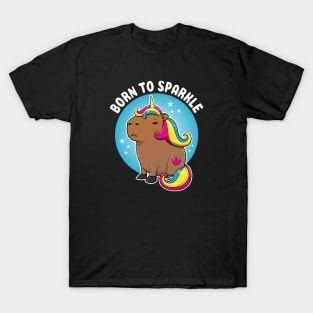 Born to sparkle Cartoon Capybara Unicorn T-Shirt